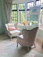 Restored French Wingback Chairs Upholstered in Light Pink French Linen - www.proven-salle.com