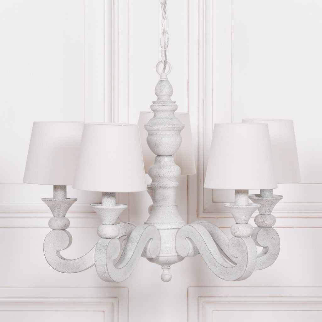 Delphine French White Shaded Chandelier - 5 Arms