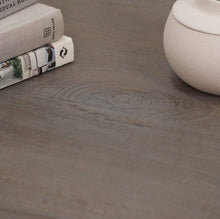 Load image into Gallery viewer, A handcrafted 260cm rectangular dining table made from solid mango wood, featuring a rustic finish with a subtle grey wash and elegant hand-carved columned pedestal bases.