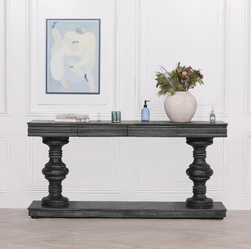 Mango Wood Console Table With Drawers - Distressed Black - www.proven-salle.com
