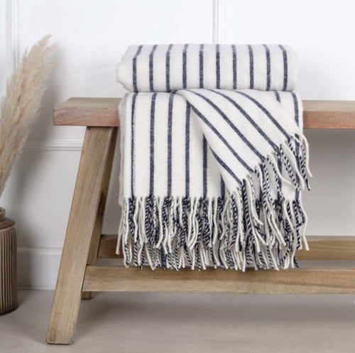 Pure Wool Throw - Blue Stripe