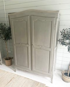 French Louis XV Style Oak 2 Door Armoire - French Linen (Taupe)