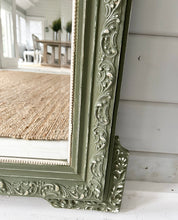 Load image into Gallery viewer, Extra Large Mantel Mirror With Rococo-Style Detail - Olive Green
