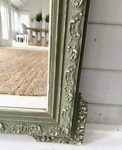 Extra Large Mantel Mirror With Rococo-Style Detail - Olive Green