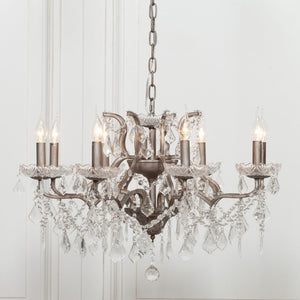 Eloise Antique Silver Clear Glass Chandelier - 8 Arms