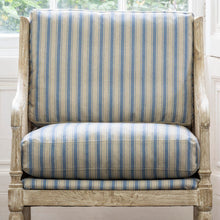 Load image into Gallery viewer, Winged Rattan Chair - Ticking Stripe Blue