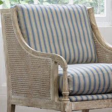 Load image into Gallery viewer, Winged Rattan Chair - Ticking Stripe Blue