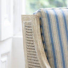 Load image into Gallery viewer, Winged Rattan Chair - Ticking Stripe Blue