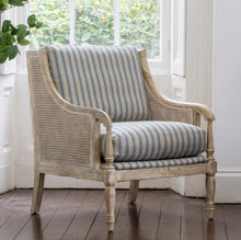 Load image into Gallery viewer, Winged Rattan Chair - Ticking Stripe Blue
