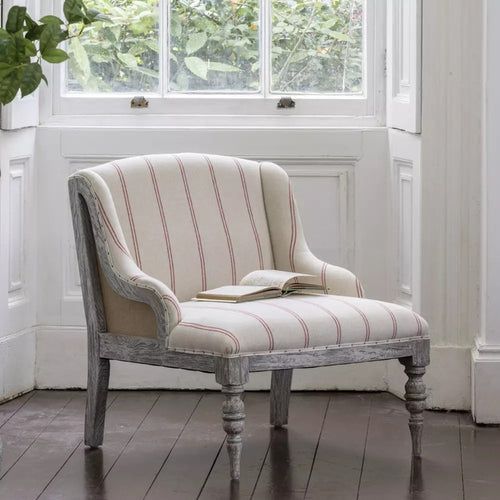 Gustavian Style Petite Armchair - Taupe and Red