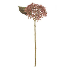Load image into Gallery viewer, Artificial flower stem with pink buds and a green leaf on a white background