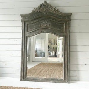 Antique French Trumeau Mirror With Crest - Taupe - www.proven-slle.com
