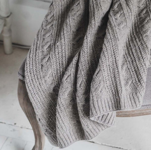 Wool Rich Cable Throw - Light Grey-www.proven-salle.com