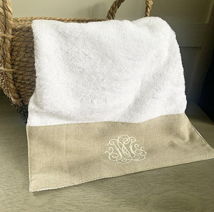 Pair of Small Embroidered Fingertip Towels - Natural and White-www.proven-salle.com