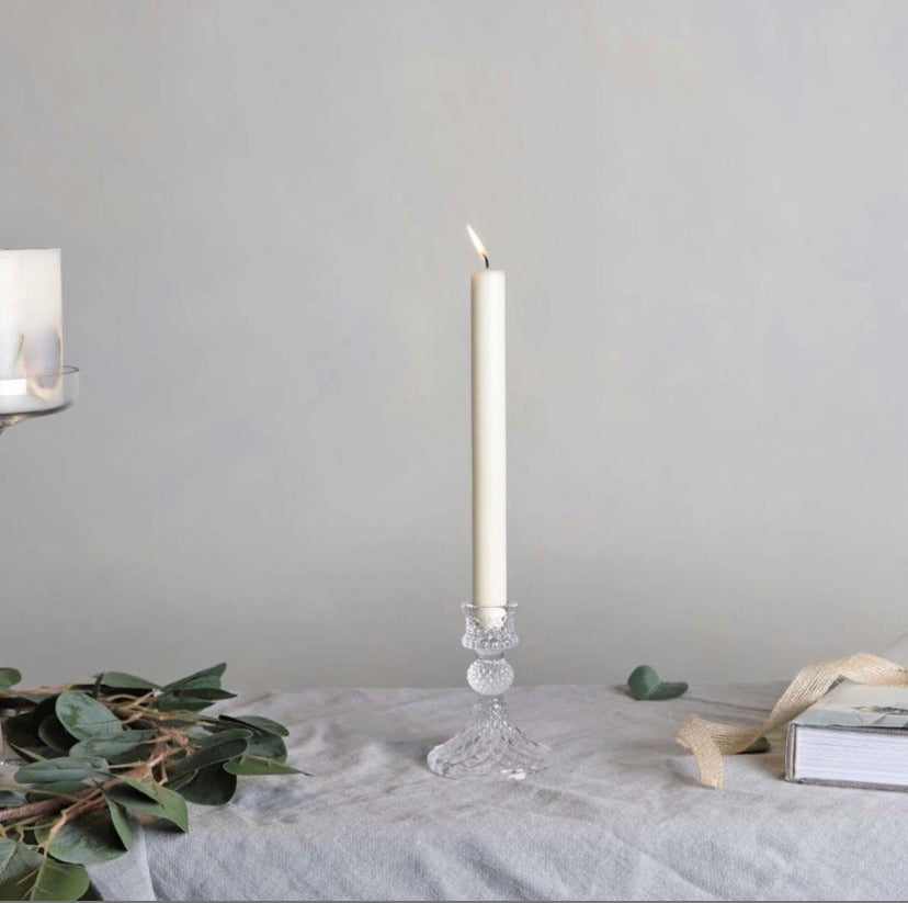 Pair of Clear Glass Candlestick Holders - www.proven-salle.com